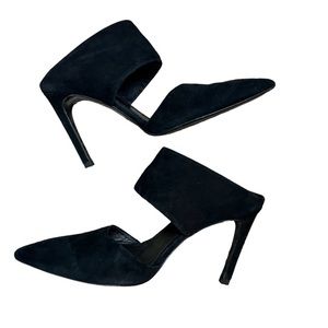 Whistles Black Suede Mule Heels Tilla Pointed Toes, Size 41